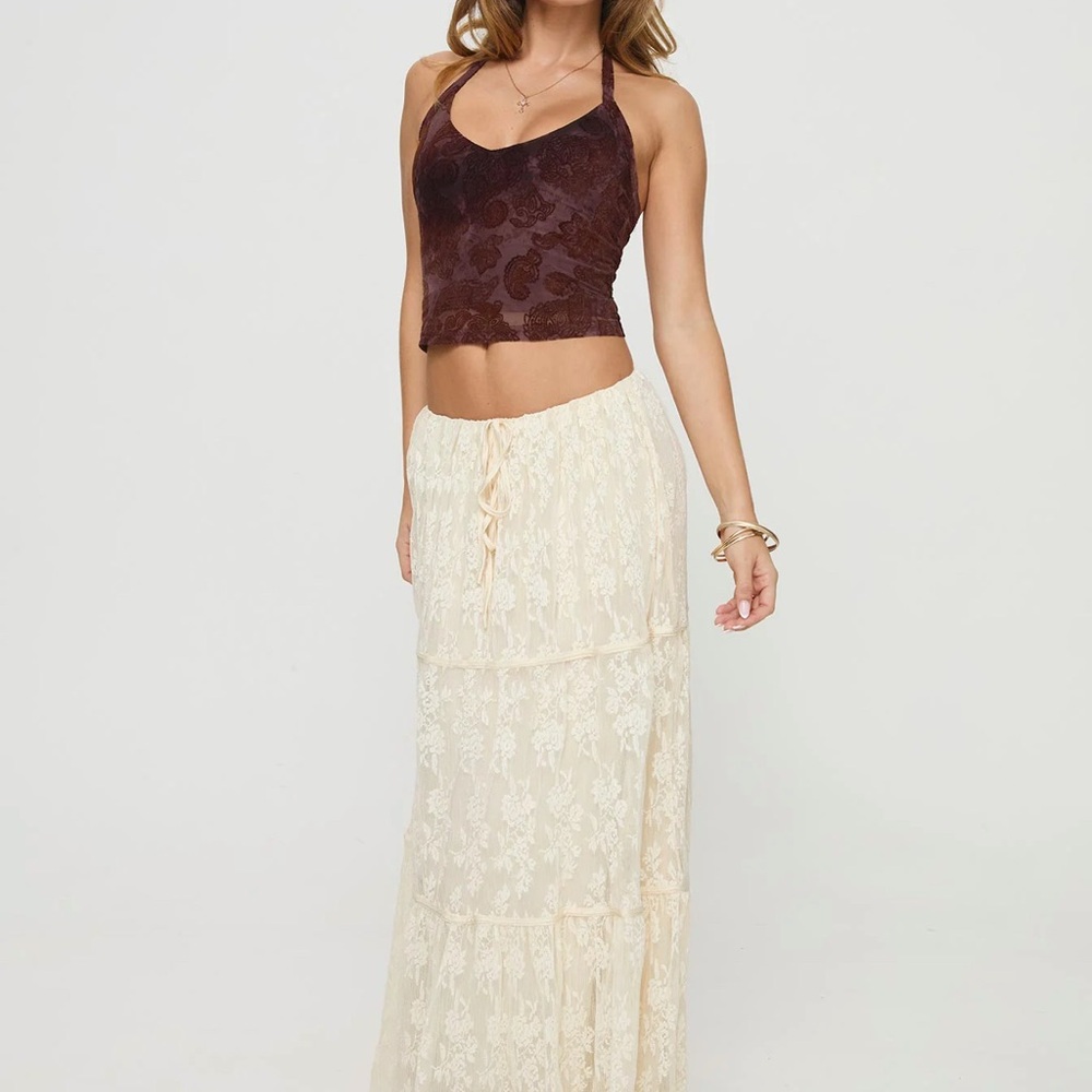 Princess Polly Cream Floral Maxi Skirt